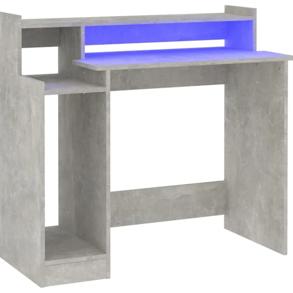 vidaXL Bureau met LED-verlichting 97x45x90 cm bewerkt hout betongrijs