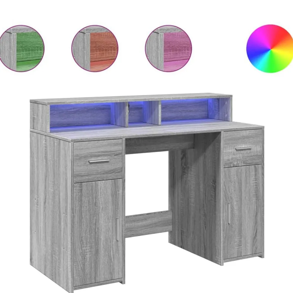 vidaXL Bureau met LED-verlichting 120x55x91 cm hout grijs sonoma eiken