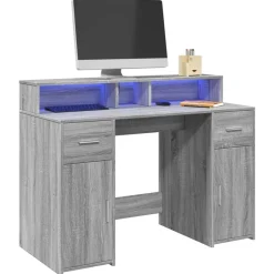 vidaXL Bureau met LED-verlichting 120x55x91 cm hout grijs sonoma eiken