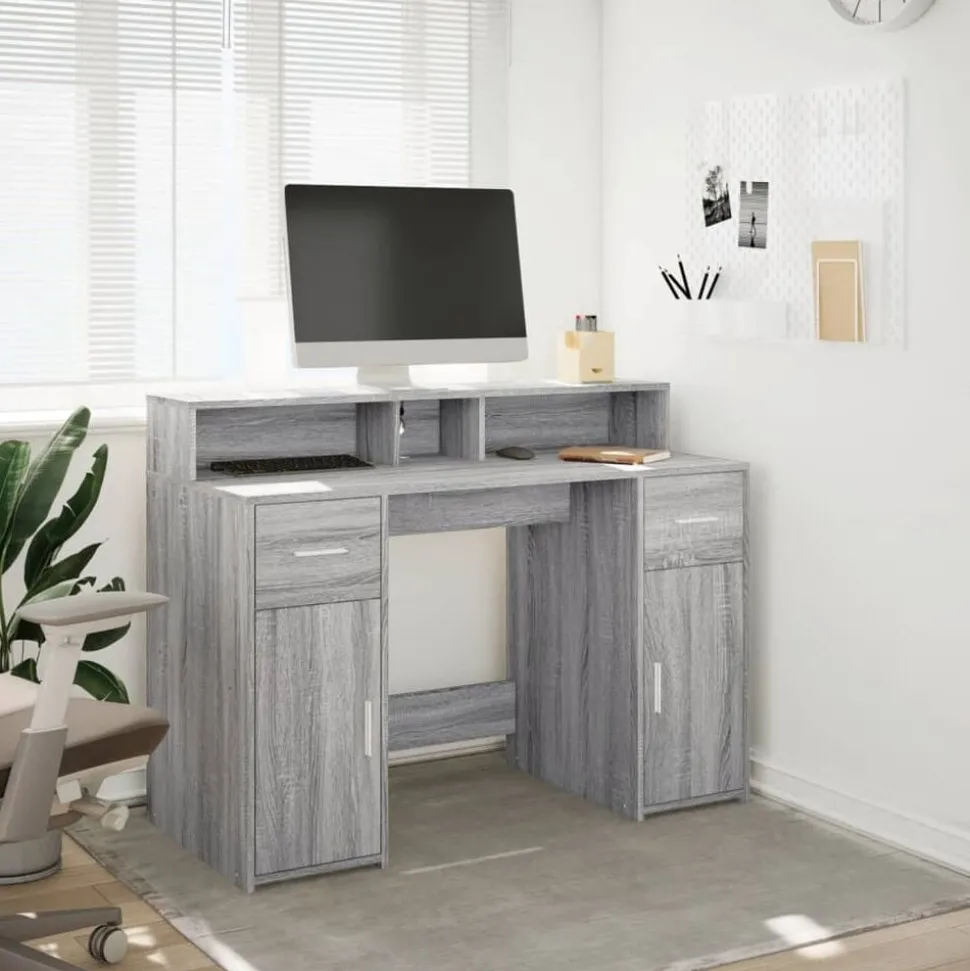 vidaXL Bureau met LED-verlichting 120x55x91 cm hout grijs sonoma eiken