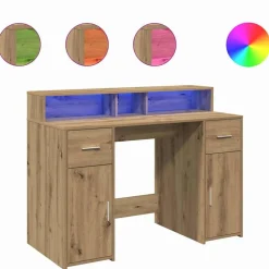 vidaXL Bureau met LED-verlichting 120x55x91 cm hout artisanaal eiken