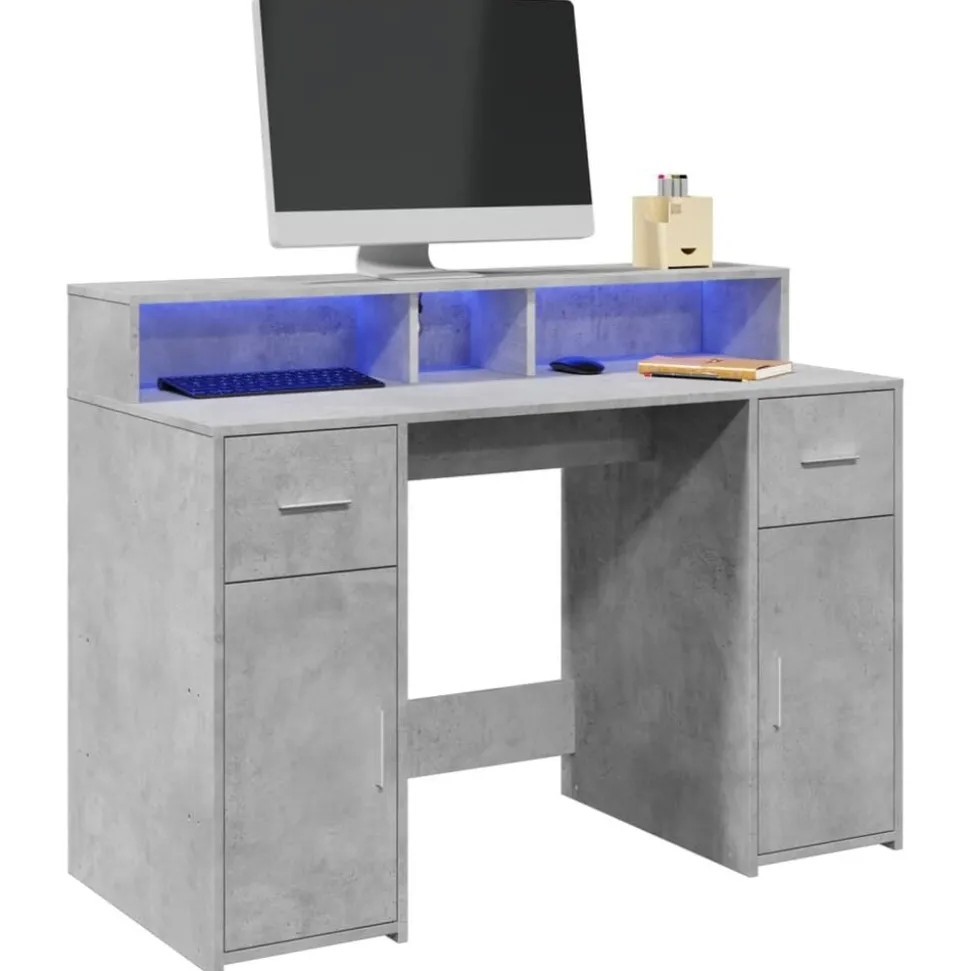 vidaXL Bureau met LED-verlichting 120x55x91 cm bewerkt hout betongrijs
