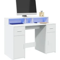 vidaXL Bureau met LED-verlichting 120x55x91 cm bewerkt hout wit