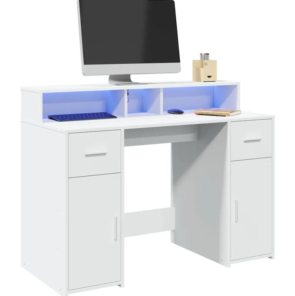 vidaXL Bureau met LED-verlichting 120x55x91 cm bewerkt hout wit
