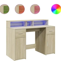 vidaXL Bureau met LED-verlichting 120x55x91 cm hout sonoma eikenkleur