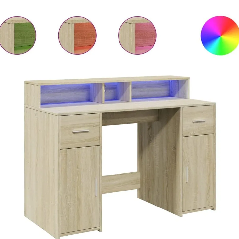 vidaXL Bureau met LED-verlichting 120x55x91 cm hout sonoma eikenkleur