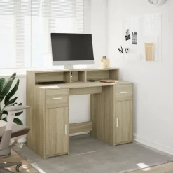 vidaXL Bureau met LED-verlichting 120x55x91 cm hout sonoma eikenkleur