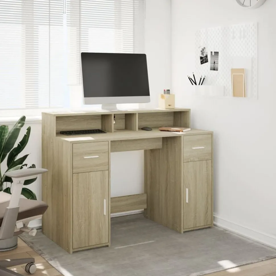vidaXL Bureau met LED-verlichting 120x55x91 cm hout sonoma eikenkleur