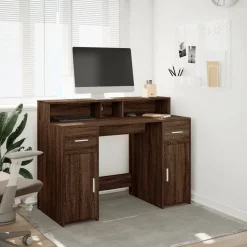 vidaXL Bureau met LED-verlichting 120x55x91 cm hout bruin eikenkleurig