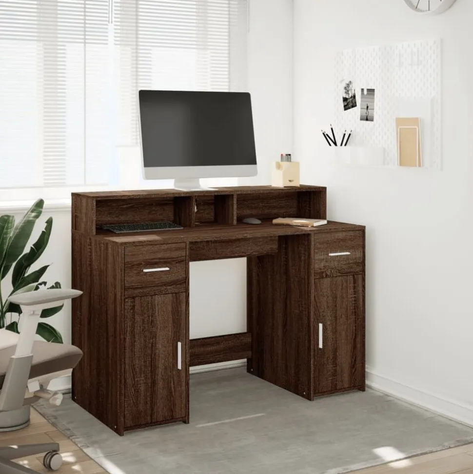 vidaXL Bureau met LED-verlichting 120x55x91 cm hout bruin eikenkleurig