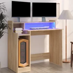 vidaXL Bureau met LED-verlichting 97x45x90 cm hout sonoma eikenkleurig
