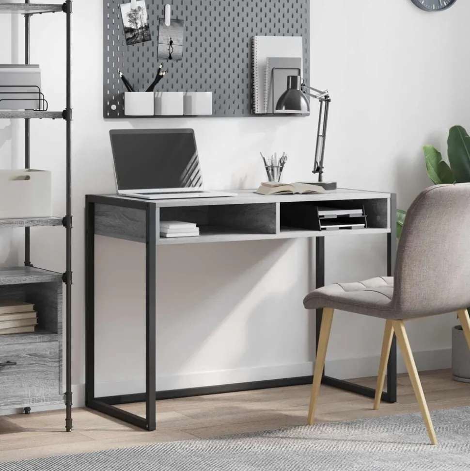 vidaXL Bureau met opslag Grijs Sonoma 100 x 50 x 75 cm Bewerkt hout