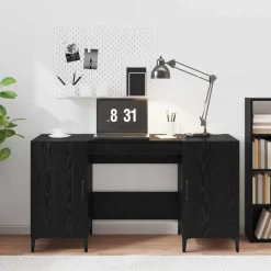 vidaXL Bureau met opslag Zwart Eiken 140 x 50 x 75 cm Bewerkt hout