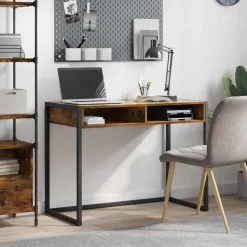 vidaXL Bureau met opslag Rook Eik 100 x 50 x 75 cm Bewerkt hout