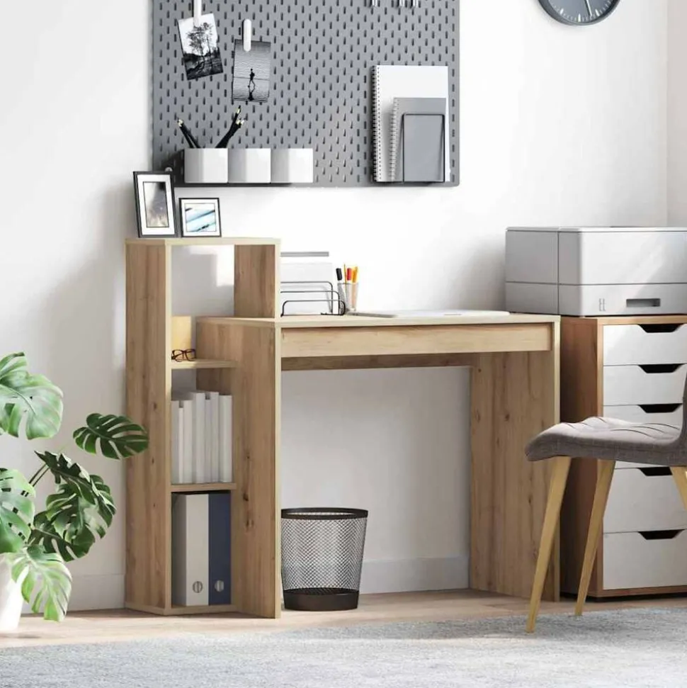vidaXL Bureau met plank Artisan Eiken 100 x 40 x 90 cm Bewerkt hout