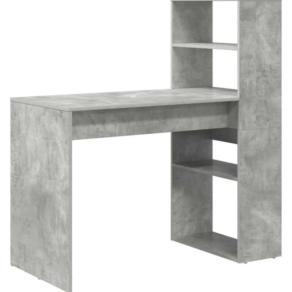 vidaXL Bureau met plank Beton Grijs 113 x 54 x 120 cm Bewerkt hout