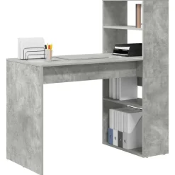 vidaXL Bureau met plank Beton Grijs 113 x 54 x 120 cm Bewerkt hout