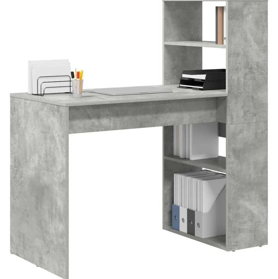 vidaXL Bureau met plank Beton Grijs 113 x 54 x 120 cm Bewerkt hout
