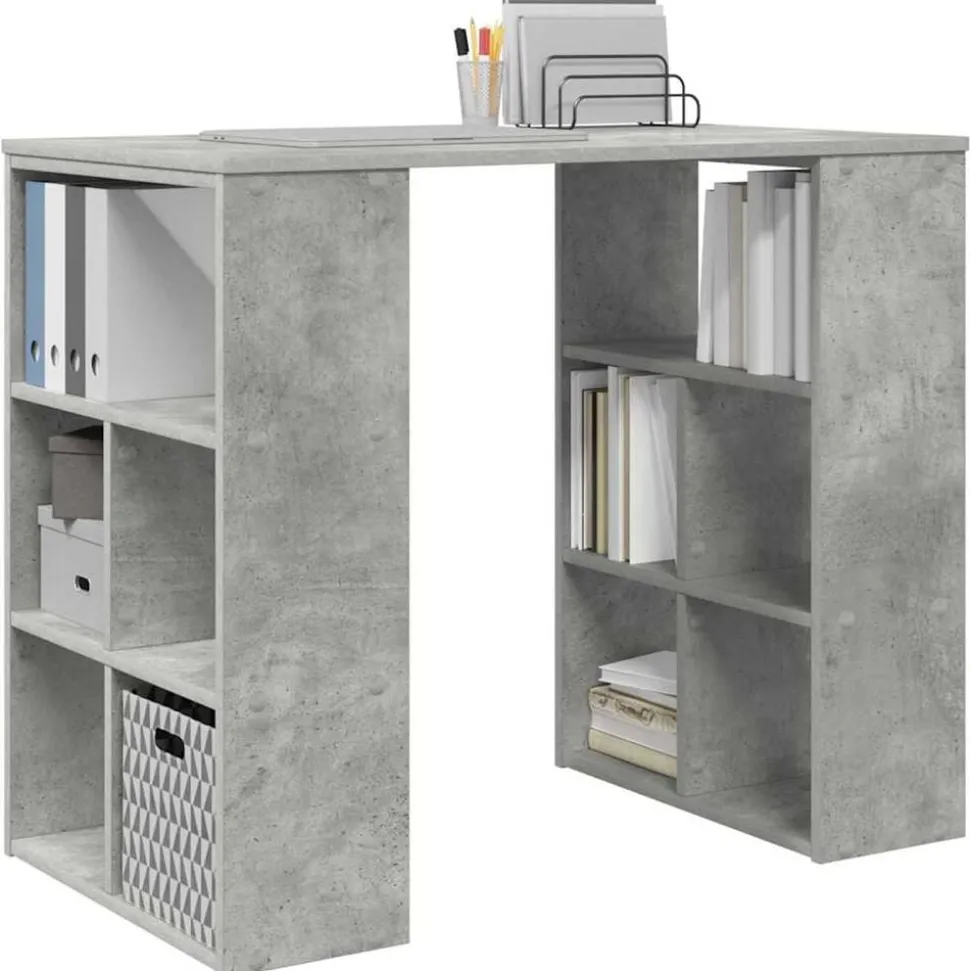 vidaXL Bureau met plank Beton Grijs 90 x 50 x 75 cm Bewerkt hout