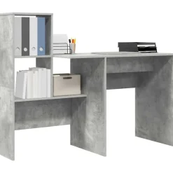 vidaXL Bureau met plank Beton Grijs 131,5 x 50 x 106,5 cm Bewerkt hout