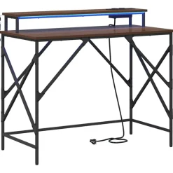 vidaXL Bureau met plank Bruin Eiken 100 x 50 x 86,5 cm Bewerkt hout