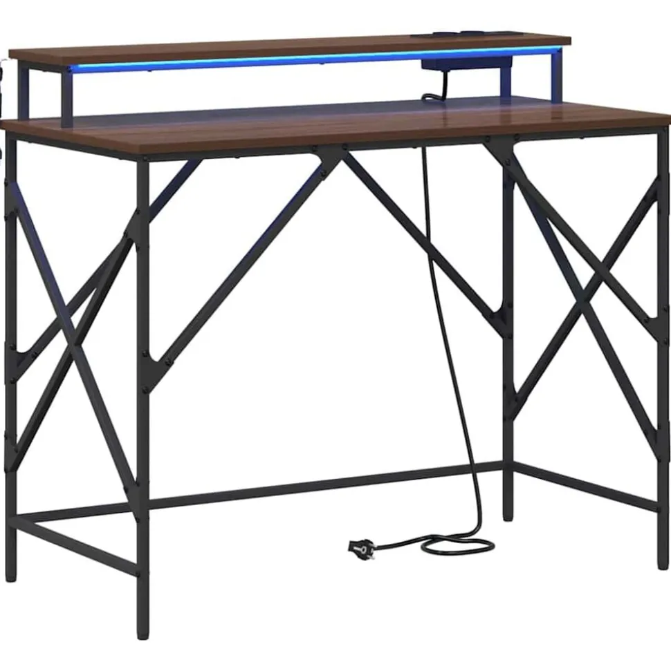 vidaXL Bureau met plank Bruin Eiken 100 x 50 x 86,5 cm Bewerkt hout
