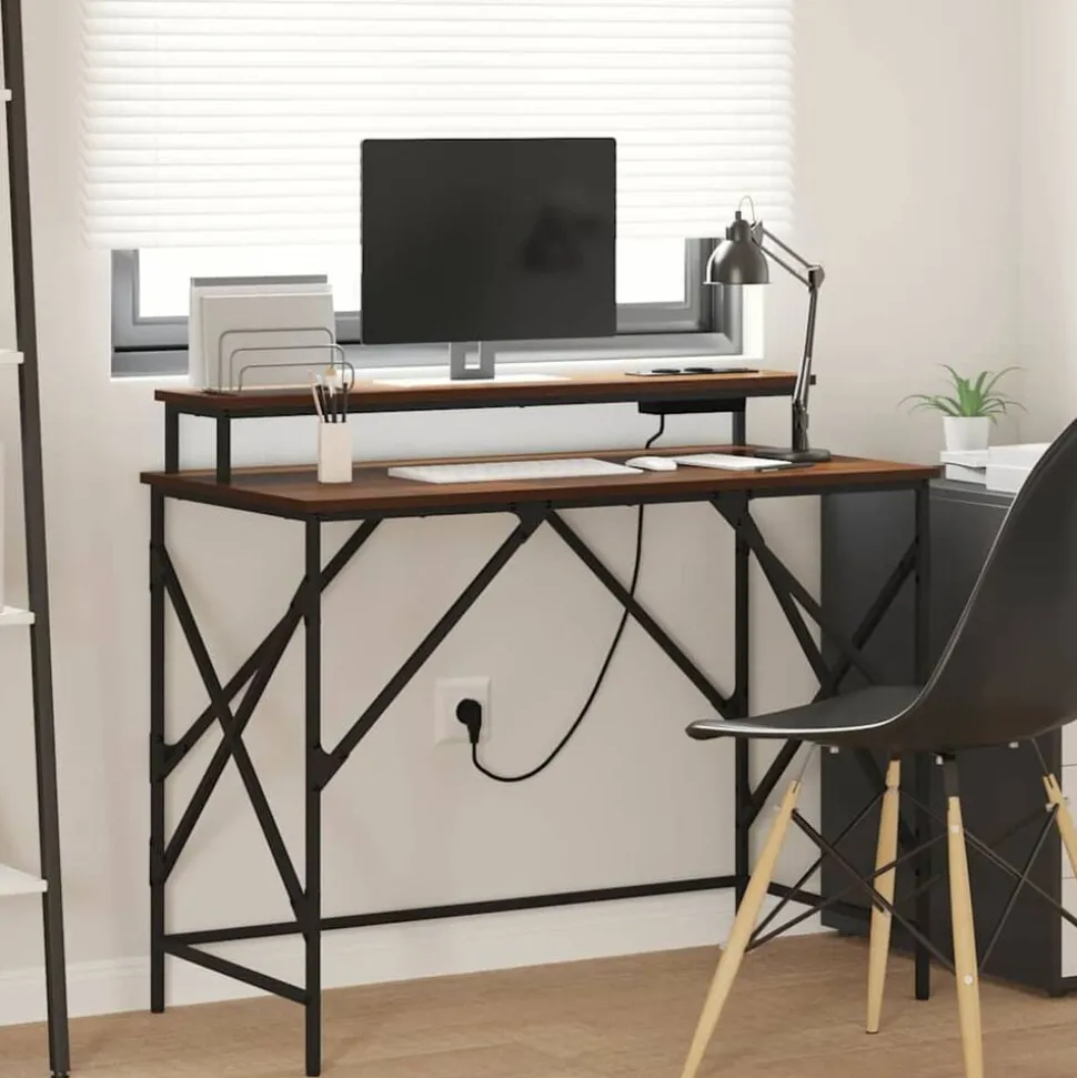 vidaXL Bureau met plank Bruin Eiken 100 x 50 x 86,5 cm Bewerkt hout