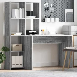 vidaXL Bureau met plank Grijs Sonoma 138,5 x 55 x 143 cm Bewerkt hout