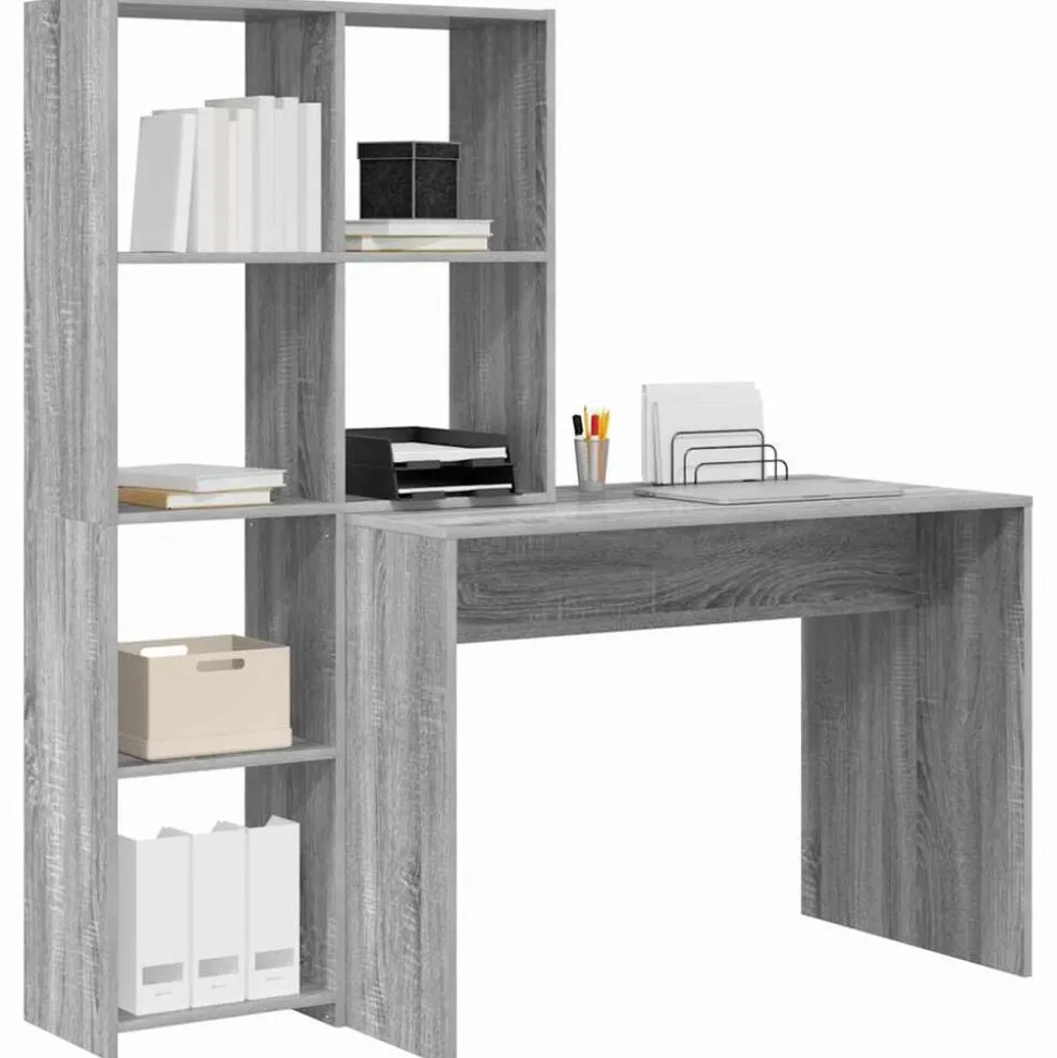 vidaXL Bureau met plank Grijs Sonoma 138,5 x 55 x 143 cm Bewerkt hout