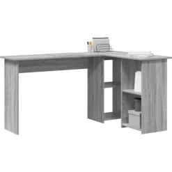 vidaXL Bureau met plank Grijs Sonoma 142 x 102 x 73 cm Bewerkt hout