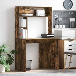 vidaXL Bureau met plank Gerookt eiken 91 x 50 x 149 cm Bewerkt hout