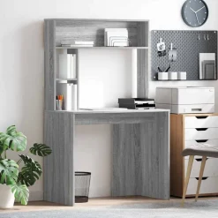 vidaXL Bureau met plank Grijs Sonoma 91 x 50 x 149 cm Bewerkt hout