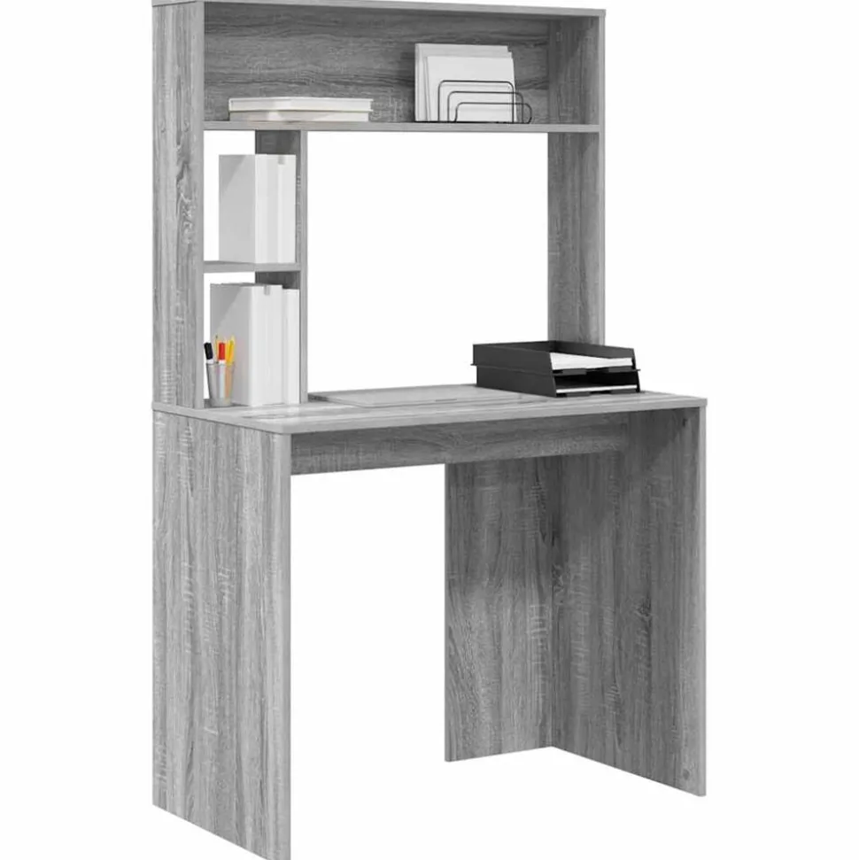 vidaXL Bureau met plank Grijs Sonoma 91 x 50 x 149 cm Bewerkt hout