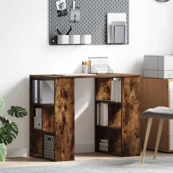 vidaXL Bureau met plank Gerookt eiken 90 x 50 x 75 cm Bewerkt hout