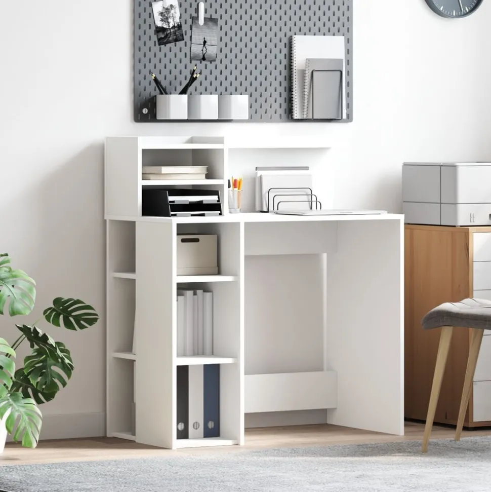 vidaXL Bureau met plank met opslag Wit 90 x 48 x 101,5 cm Bewerkt hout