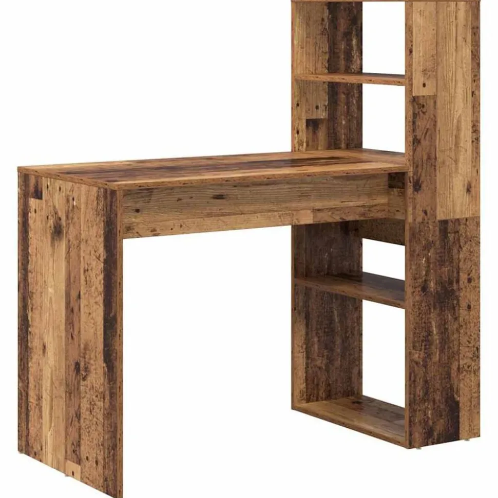 vidaXL Bureau met plank Oud Hout 113 x 54 x 120 cm Bewerkt hout