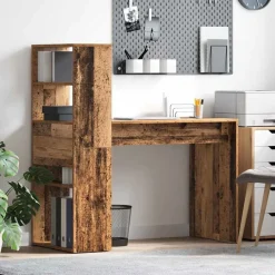 vidaXL Bureau met plank Oud Hout 113 x 54 x 120 cm Bewerkt hout