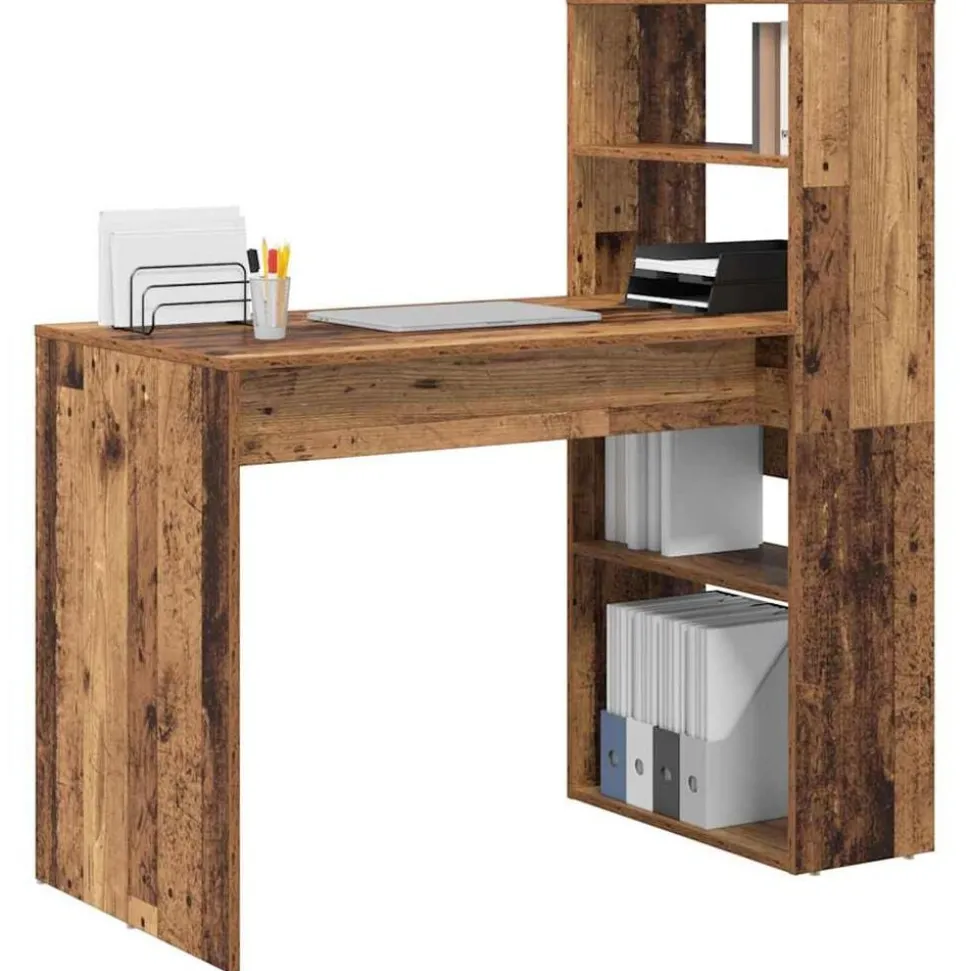 vidaXL Bureau met plank Oud Hout 113 x 54 x 120 cm Bewerkt hout