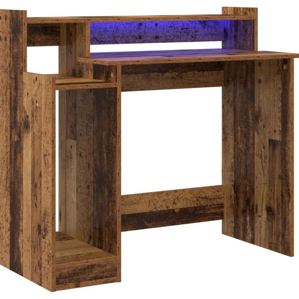 vidaXL Bureau met plank Oudhout 97 x 45 x 90 cm Bewerkt hout