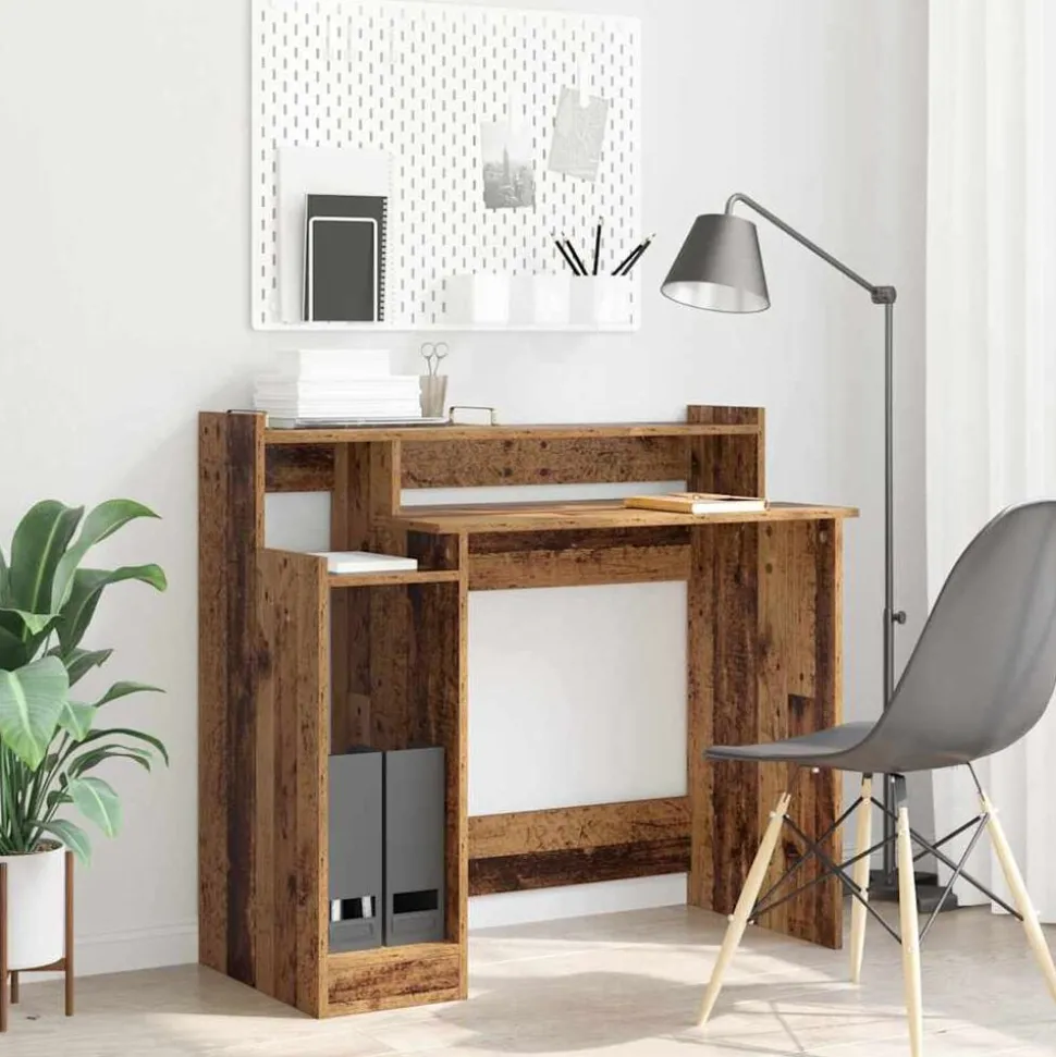 vidaXL Bureau met plank Oudhout 97 x 45 x 90 cm Bewerkt hout