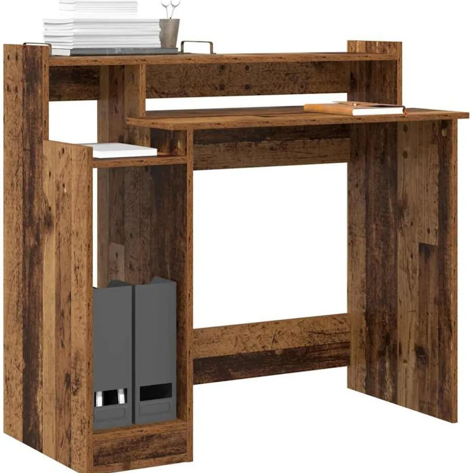 vidaXL Bureau met plank Oudhout 97 x 45 x 90 cm Bewerkt hout