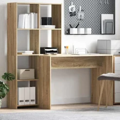vidaXL Bureau met plank Sonoma Eiken 138,5 x 55 x 143 cm Bewerkt hout