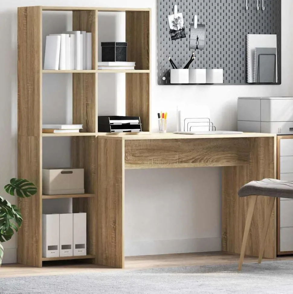 vidaXL Bureau met plank Sonoma Eiken 138,5 x 55 x 143 cm Bewerkt hout