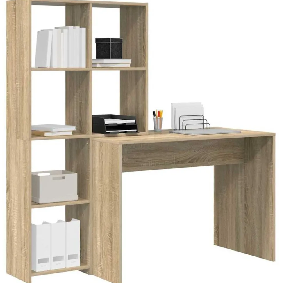 vidaXL Bureau met plank Sonoma Eiken 138,5 x 55 x 143 cm Bewerkt hout