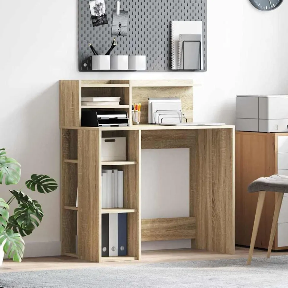 vidaXL Bureau met plank Sonoma Eiken 90 x 48 x 101,5 cm Bewerkt hout