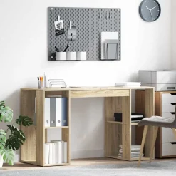 vidaXL Bureau met plank Sonoma Eiken 130 x 50.5 x 75 cm Bewerkt hout