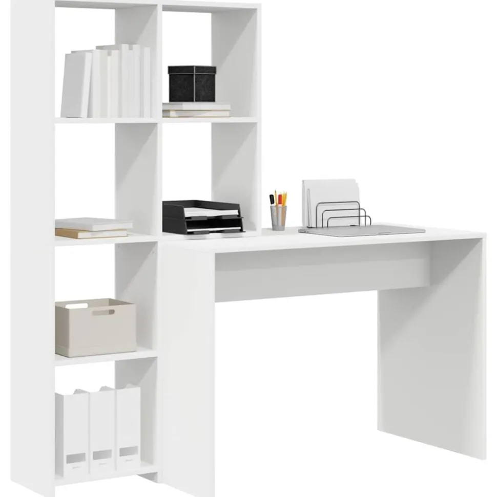 vidaXL Bureau met plank Wit 138,5 x 55 x 143 cm Bewerkt hout