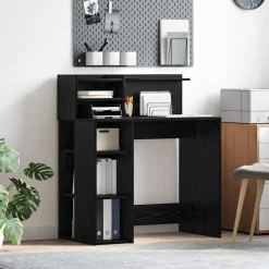 vidaXL Bureau met plank Zwart Eiken 90 x 48 x 101,5 cm Bewerkt hout
