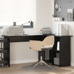 vidaXL Bureau met plank Zwart Eiken 142 x 102 x 73 cm Bewerkt hout