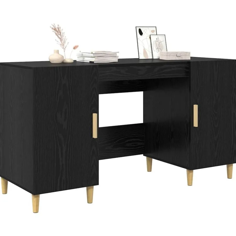 vidaXL Bureau met plank Zwart Eiken 140 x 50 x 75 cm Bewerkt hout